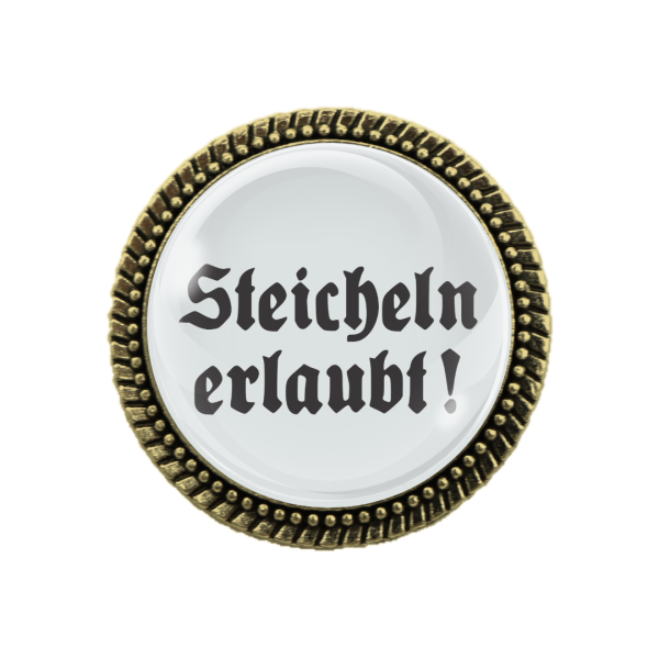 „Gaudibroschn im Geschenkset – Lustige Brosche mit dem Spruch 'Streicheln erlaubt' für Trachten und Volksfeste“
